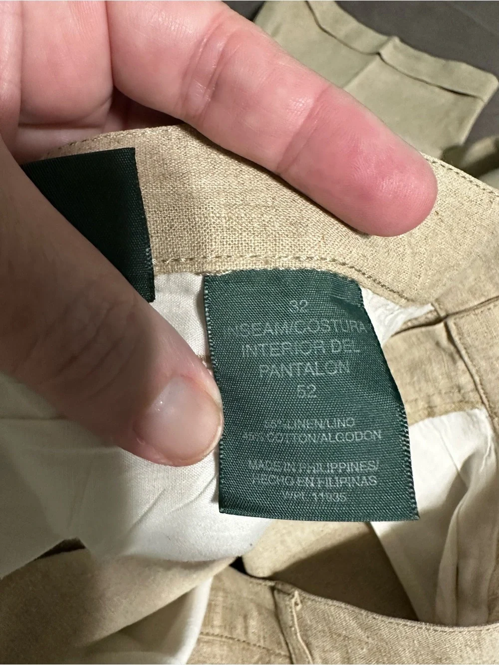 Hunt Club Beige Linen-Blend Pants. Size 52x32. Pre-owned